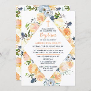 Rose and Thistle Baby Baptism & Brunch Invitation