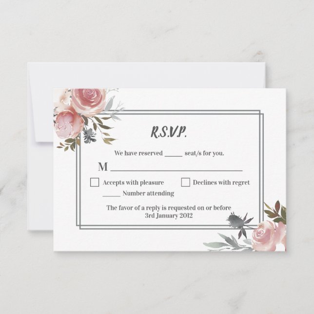 Rose and Thistle Watercolor Wedding RSVP Card (Front)