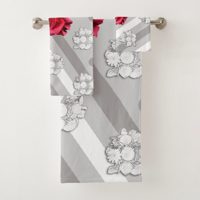 Rose And White Bouquet Bath Towel Set (Insitu)