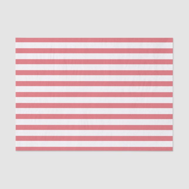 Rose and White Horizontal Stripe Tissue Paper (Front)