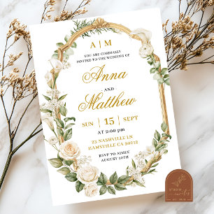 Rose and White Lily Wedding Invitation