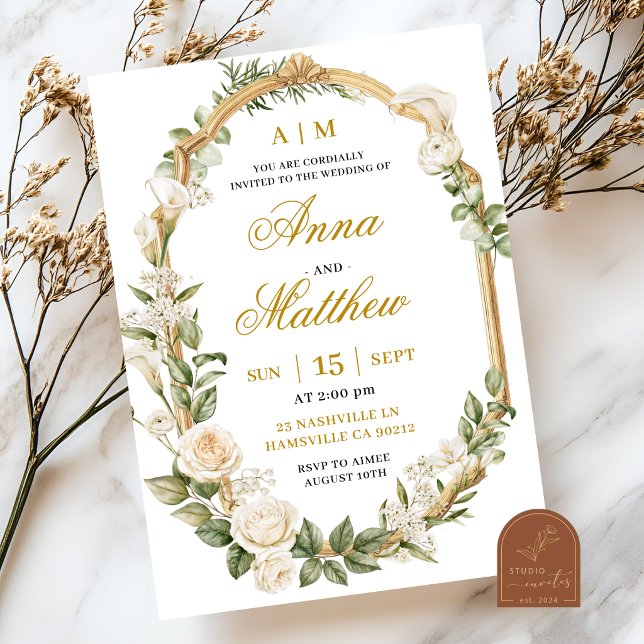Rose and White Lily Wedding Invitation (Creator Uploaded)