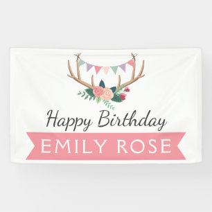 Rose Antlers & Party Bunting Birthday Decor Banner