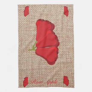 Rose Apple burlap print Kitchen Towel