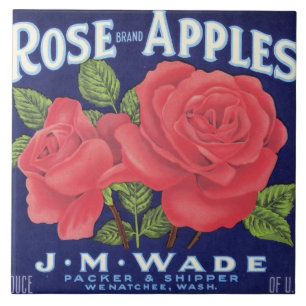 Rose Apples Fruit Crate Label Tile