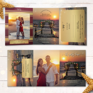 Rose Arbor Beach Photo Wedding All in One Tri-Fold Invitation