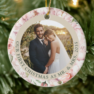 Rose Arbor First Christmas as Mr & Mrs Floral Ceramic Tree Decoration
