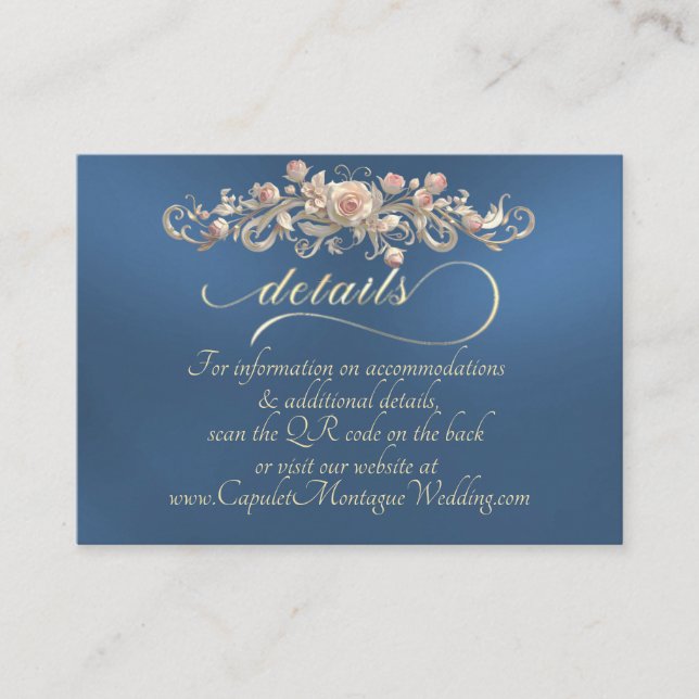 Rose Arc Border, QR Code - Blue Enclosure Card (Front)