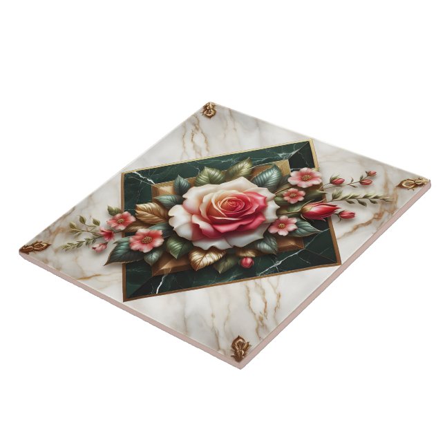 Rose Arrangement on Elegant Marble Tile (Side)