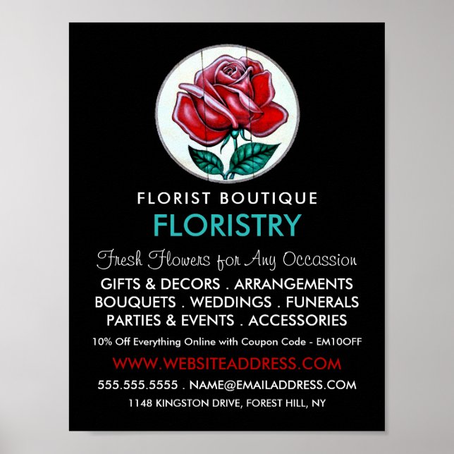 Rose Art, Florist, Floristry Advertising Poster (Front)