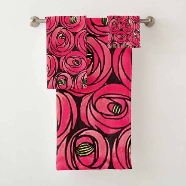 Rose Art Nouveau Rennie Macintosh Graphic Bath Towel Set (Insitu)