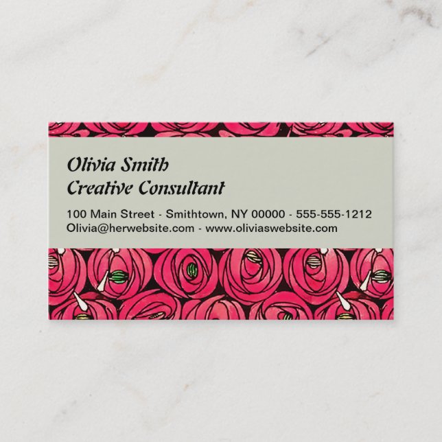 Rose Art Nouveau Rennie Macintosh Graphic Business Card (Front)