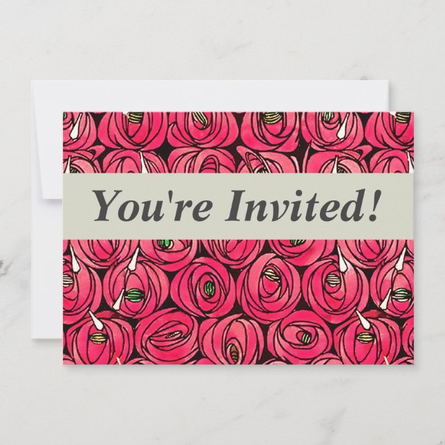 Rose Art Nouveau Rennie Macintosh Graphic Invitation (Front)