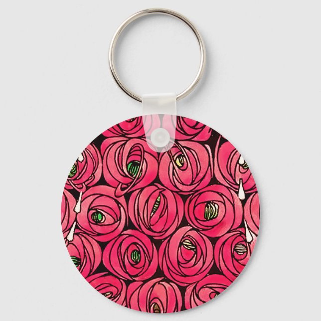 Rose Art Nouveau Rennie Macintosh Graphic Key Ring (Front)