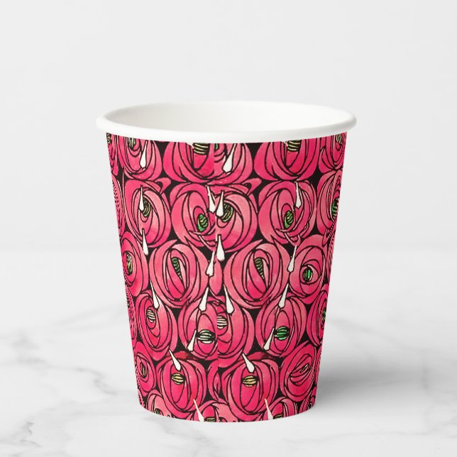 Rose Art Nouveau Rennie Macintosh Graphic Paper Cups (Front)