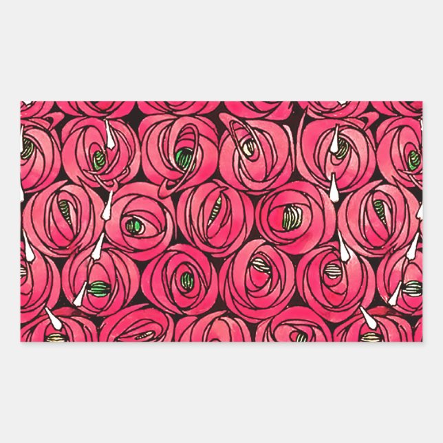 Rose Art Nouveau Rennie Macintosh Graphic Rectangular Sticker (Front)