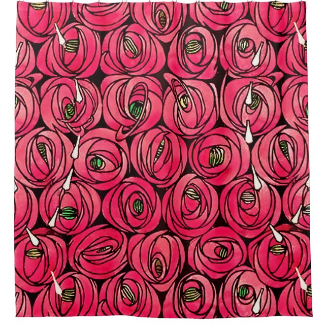 Rose Art Nouveau Rennie Macintosh Graphic Shower Curtain (Front)