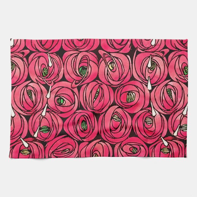 Rose Art Nouveau Rennie Macintosh Graphic Tea Towel (Horizontal)