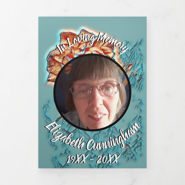  Rose Art Orange Blue Photo Collage Memorial  Tri-Fold Announcement (Cover)