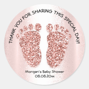 Rose Baby Feet Girl Boy Shower Favour Thank Classic Round Sticker