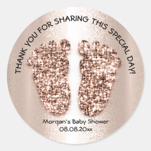 Rose Baby Feet Girl Boy Shower Favour Thank You Classic Round Sticker
