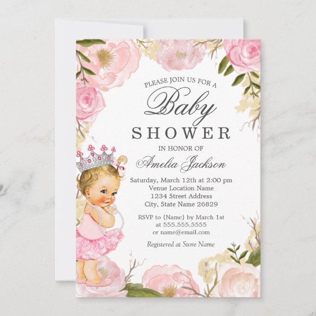 Rose Baby Princess It's a Girl Baby Shower Invite (Front)