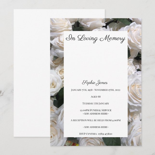 Rose Background Funeral Invitation (Front/Back)