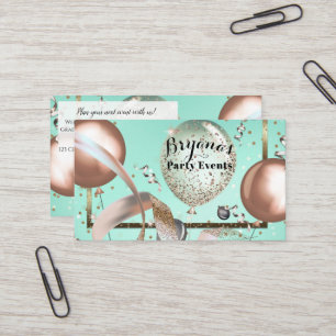 Rose Balloons Mint Turquoise Party Planner Business Card