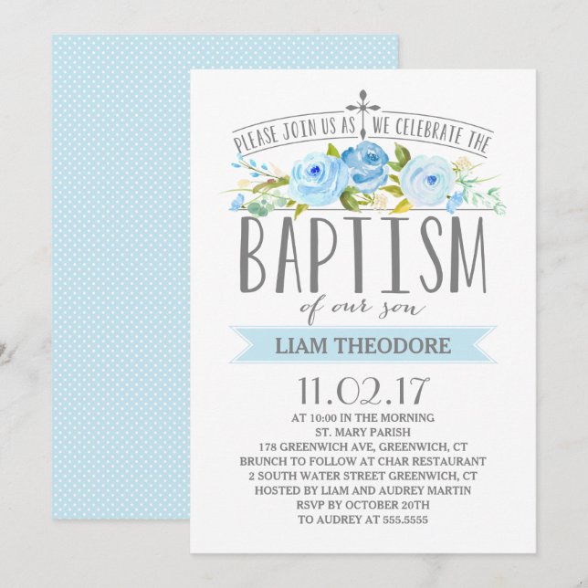 Rose Banner | Boy Baptism Invitation (Front/Back)