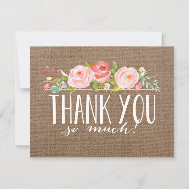 Rose Banner Burlap | Baby Shower Thank You Card (Front)