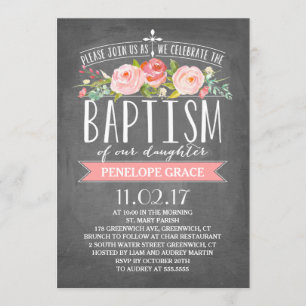 Rose Banner Chalkboard   Baptism Invitation
