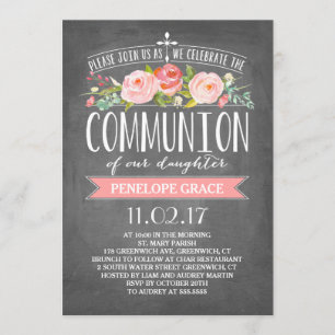 Rose Banner Chalkboard   Communion Invitation
