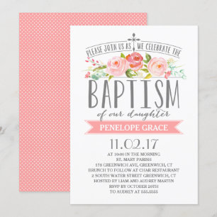 Rose Banner   Girl Baptism Invitation