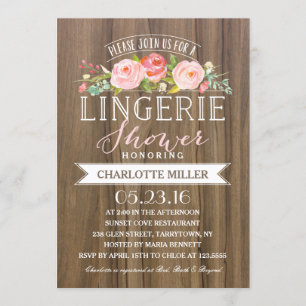 Rose Banner Rustic   Lingerie Shower Invitation