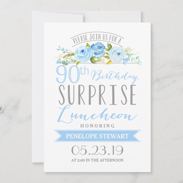 Rose Banner Surprise 90th Birthday Luncheon Invitation (Front)