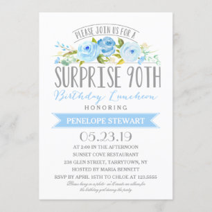 Rose Banner Surprise 90th Birthday Luncheon Invitation