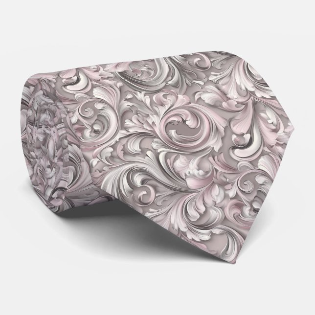 Rose Baroque Swirl Wedding Tie (Rolled)