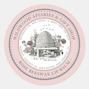 Rose Beeswax Lip Balm Vintage Skep in Rose Garden  Classic Round Sticker
