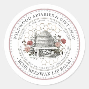 Rose Beeswax Lip Balm Vintage Skep with Honeycomb  Classic Round Sticker