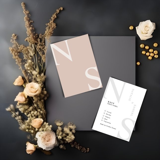 Rose Beige Minimalist Elegant BoldInitials Wedding RSVP Card (Creator Uploaded)