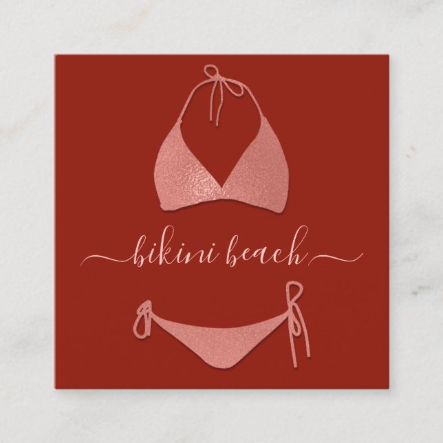 Rose Bikini Lingerie Beach Costume Underwear Shop Square Business Card (Front)