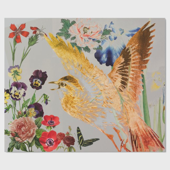 ROSE BIRD BUTTERFLIIES Wrapping Paper (Flat)