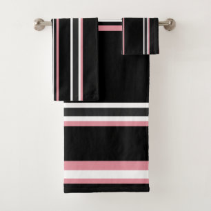 Rose Black And Grey Stripes  Bath Towel Set