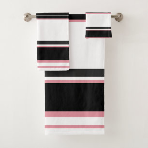 Rose Black And Grey Stripes    Bath Towel Set