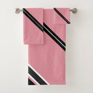 Rose Black And Grey Stripes    Bath Towel Set