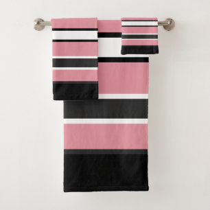 Rose Black And Grey Stripes  Bath Towel Set