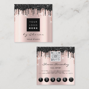 Rose Black Drips 6 Punches QRCodeLogo Hair Nails Square Business Card