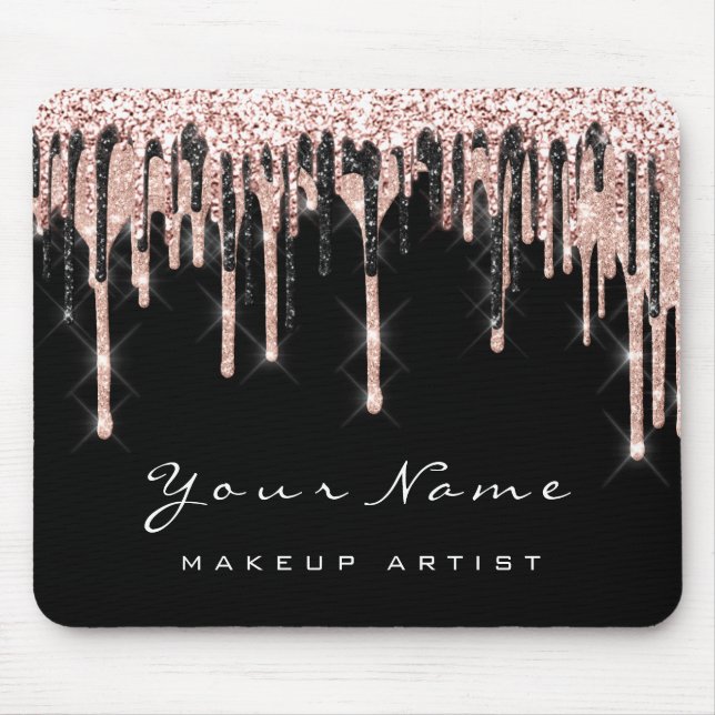 Rose Black White Glitter Name Makeup Wax Lashes Mouse Mat (Front)