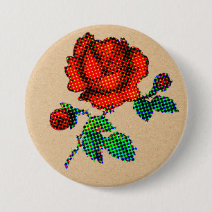 Rose Bloom Halftone on Brown Paper Fine Art 7.5 Cm Round Badge