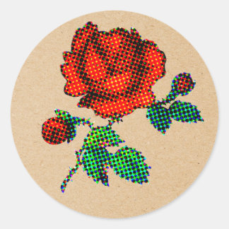 Rose Bloom Halftone on Brown Paper Fine Art Classic Round Sticker